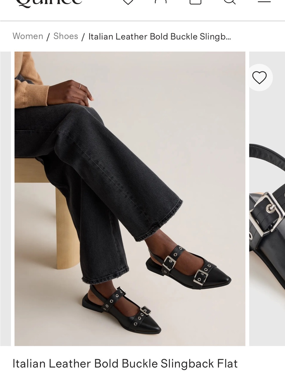 Quince Black Pointed Slingback Flats with Silver Buckles